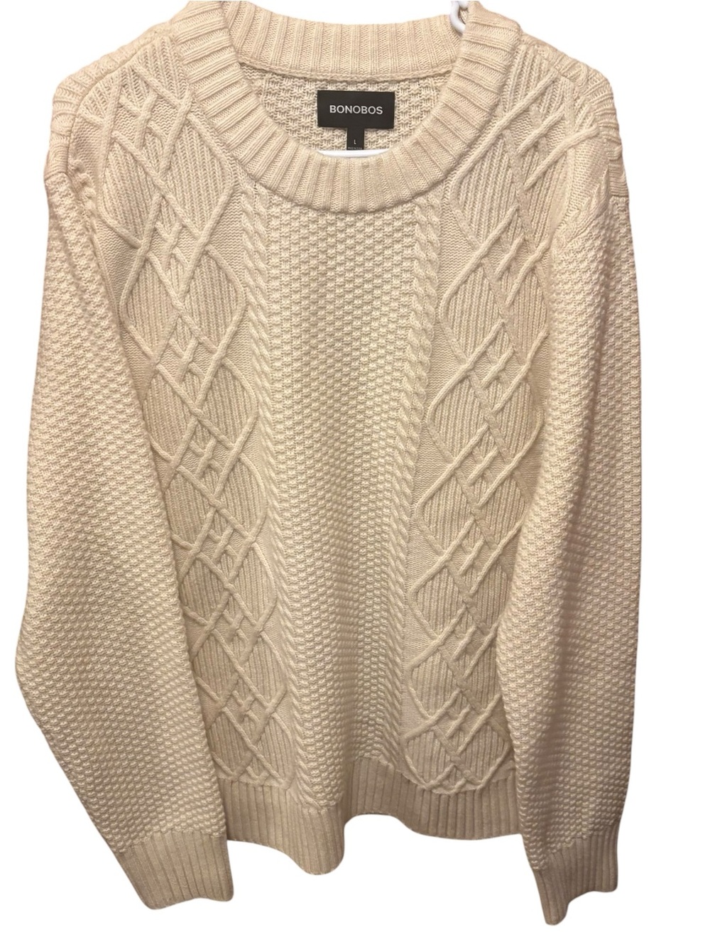 Bonobos 80% Wool Cable Knit Crewneck Sweater in Cream